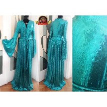 Aqua Sequins Kimono Robe Dress 